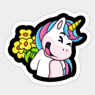 Cute Unicorn With Flowers Bouquet Unicorns Kids Sticker